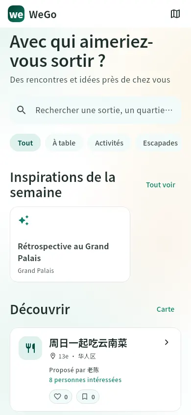 Fil de découverte avec les personnes intéressées